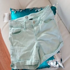 Teal denim shorts